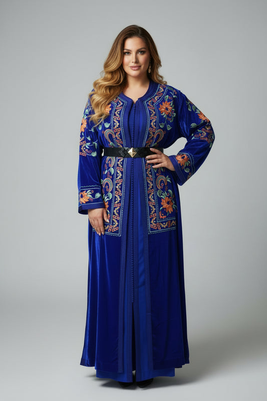 Caftan Brodé Bleu Roi Curvy