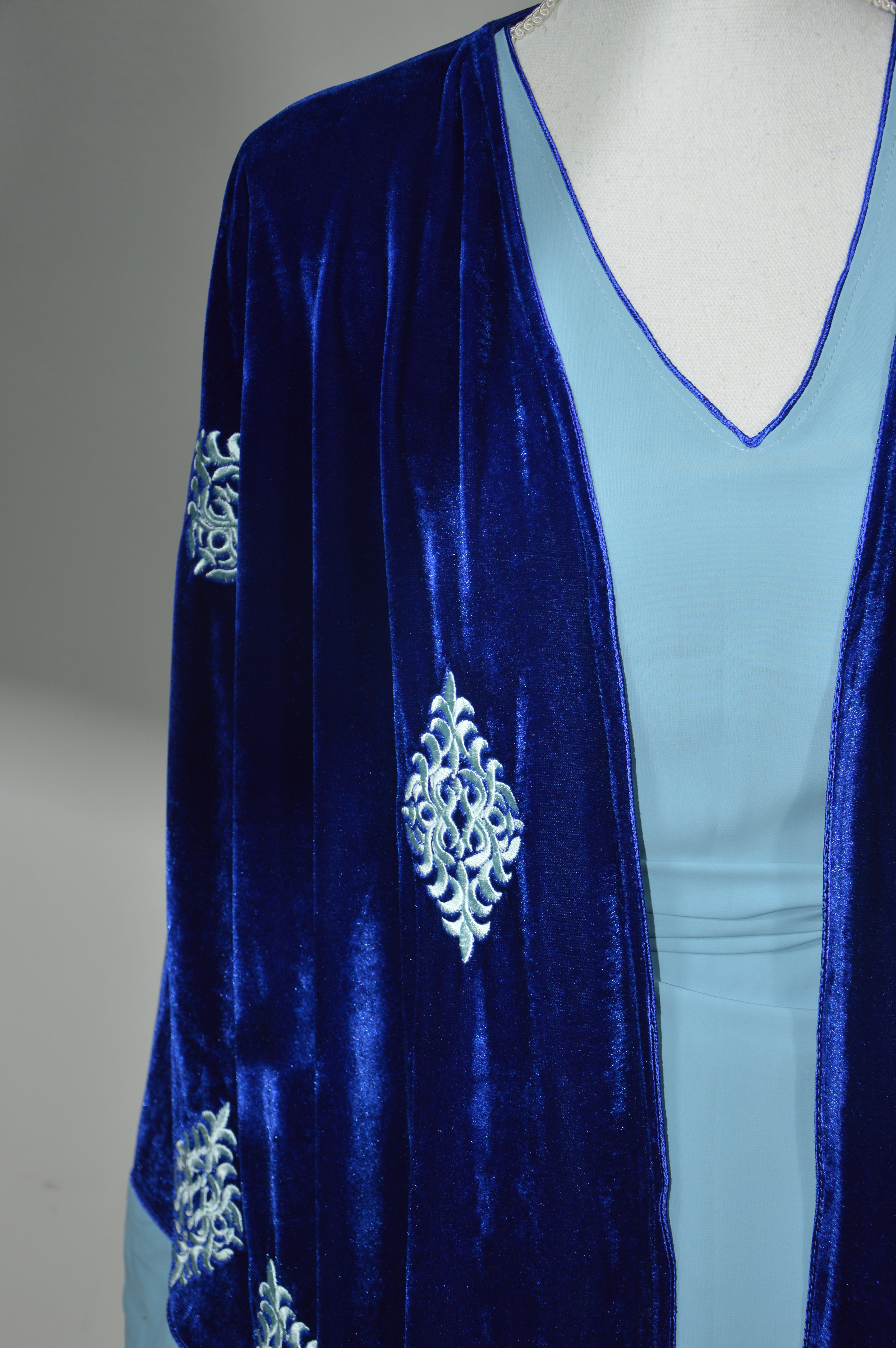 Kimono Velours 4 Pièces Luxe - Bleu Roi