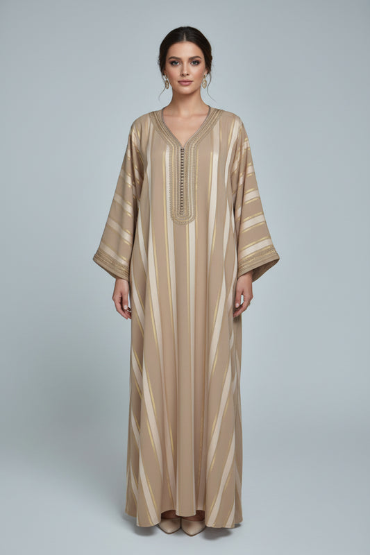 Gandoura Johara Marron & Or – Chaleur Terracotta & Prestige Doré