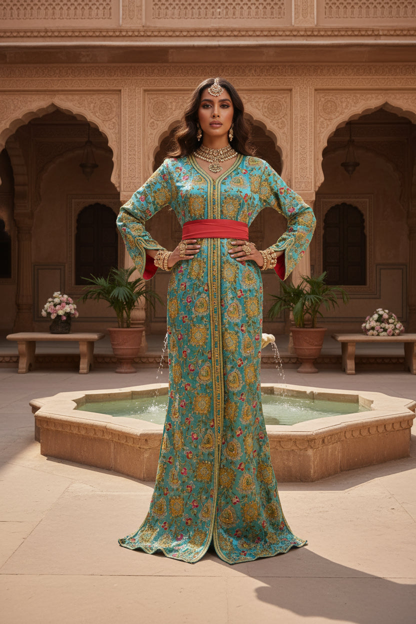 Caftan Sirène Sari Bleu Majestueux – ZEYNAYA Prestige