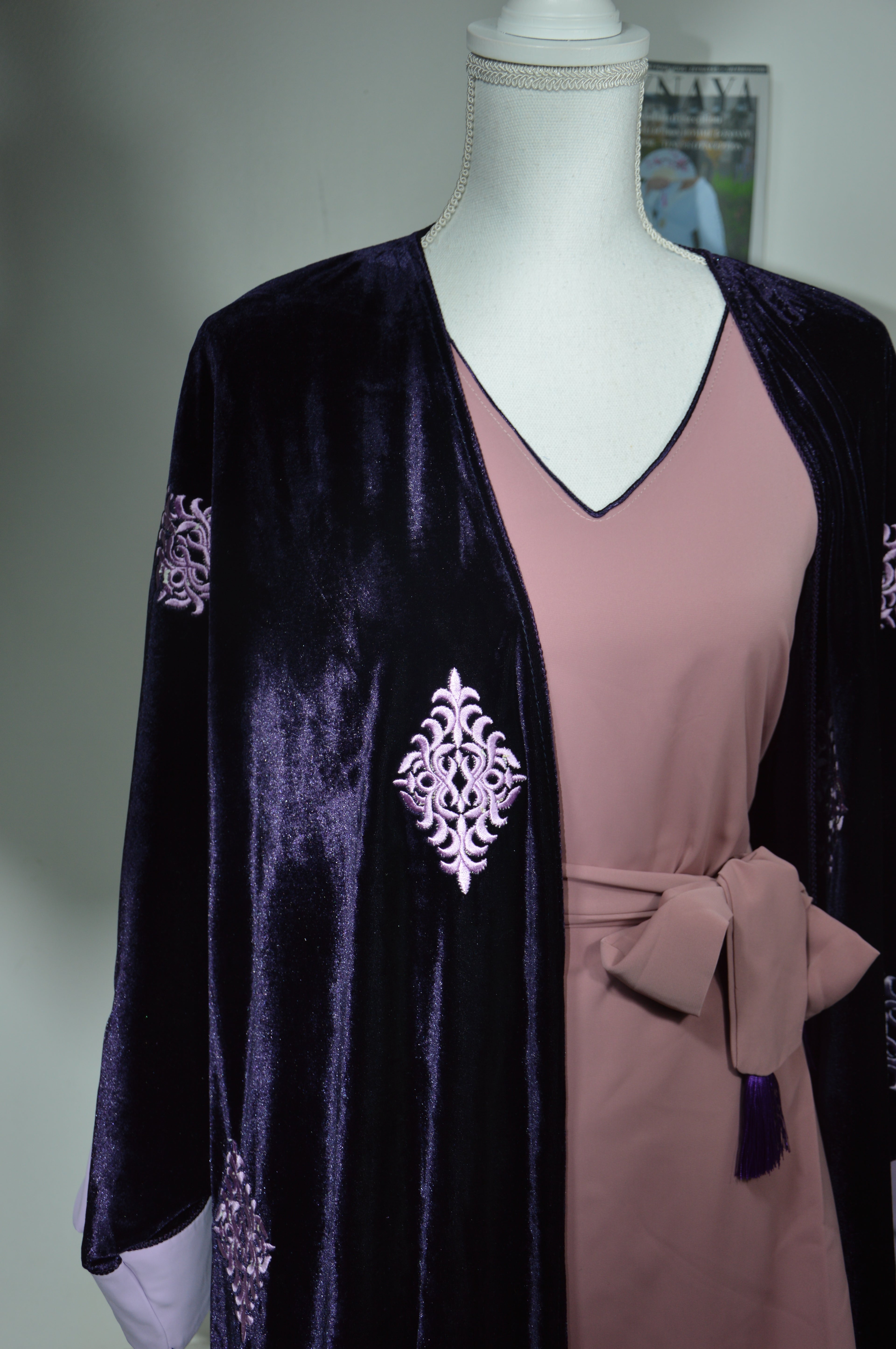 Kimono Velours 4 Pièces Luxe - Violet Impérial