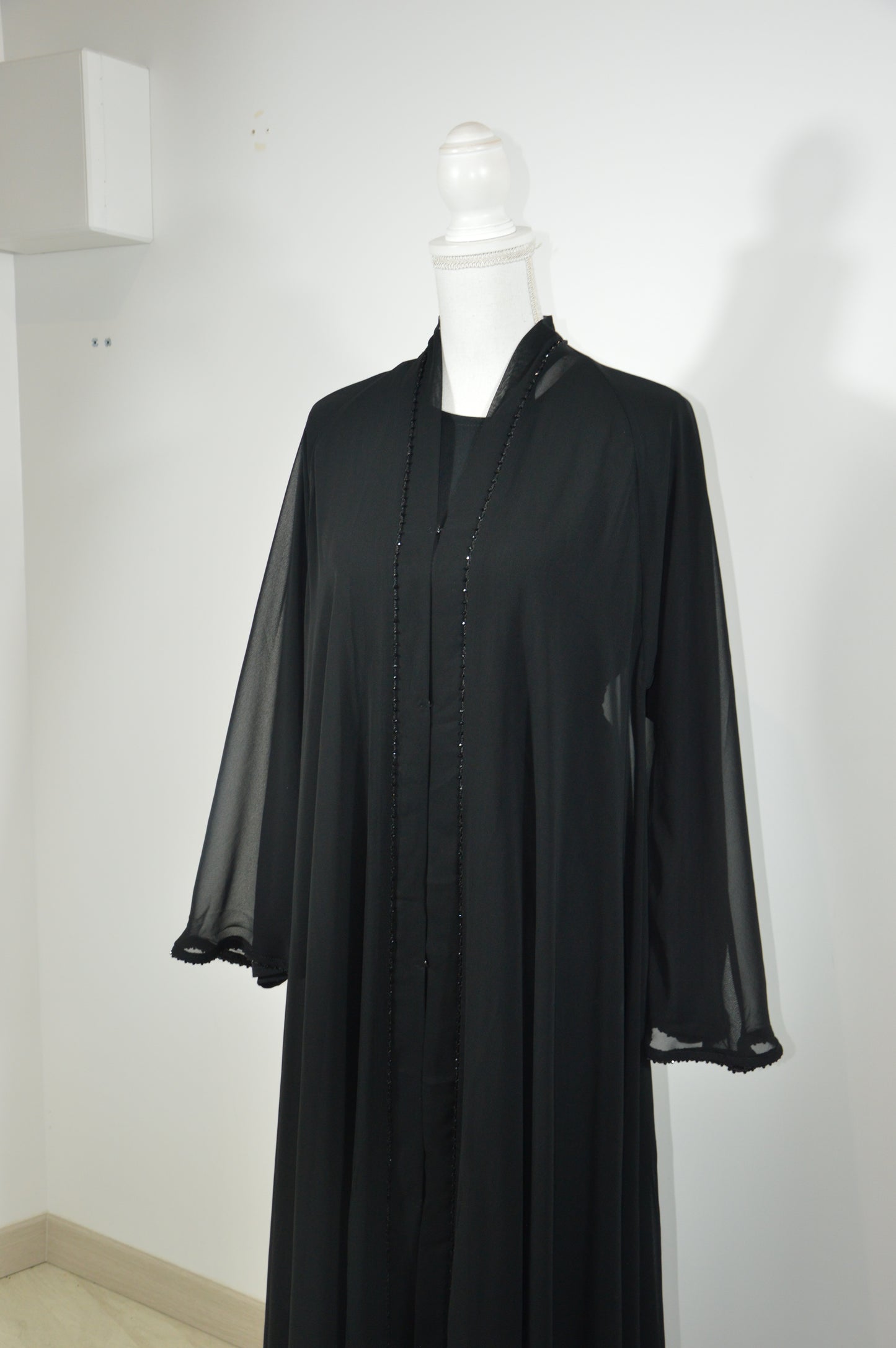 Abaya Noir Perle & Transparent Noir