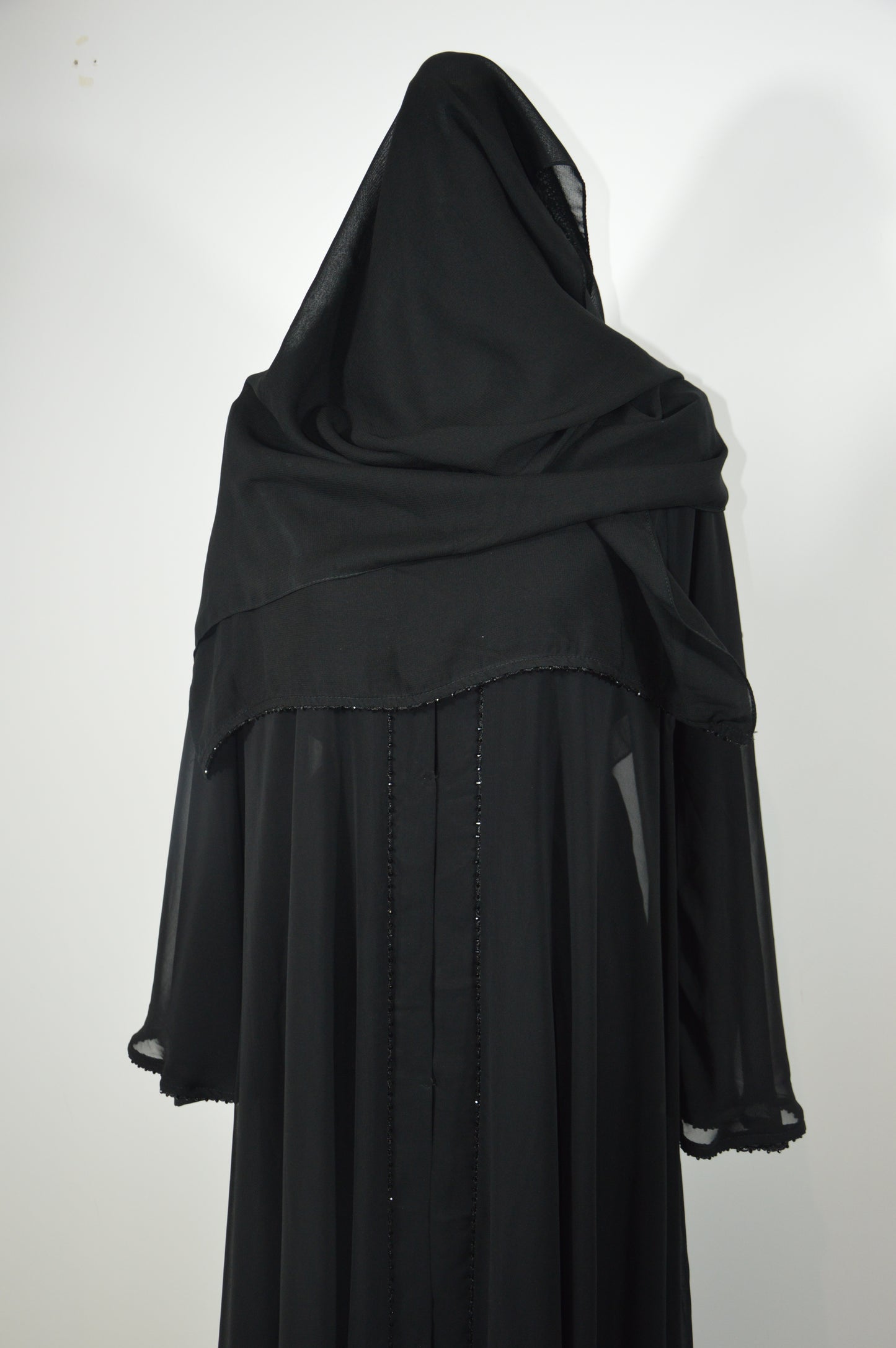 Abaya Noir Perle & Transparent Noir