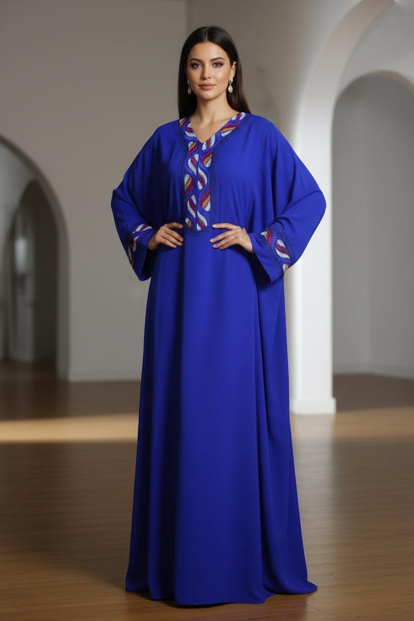 Gandoura farasha bleu roi de cérémonie vue profil