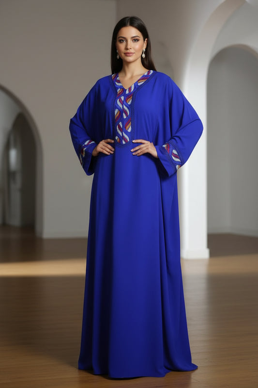 Gandoura farasha bleu roi de cérémonie vue profil