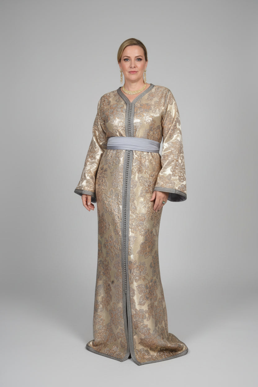 Caftan Sirène en Brocard – Coupe Ajustée Artisanale