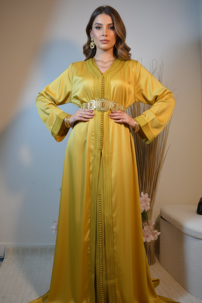 Takchita Crêpe de soie Or “Éclat d’Aurore”