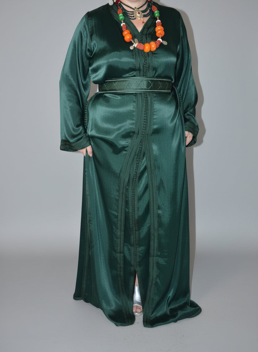 Takchita Organza Vert Émeraude – Broderie Artisanale