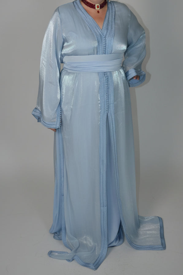 Takchita Organza Bleu Ciel – Broderie Artisanale