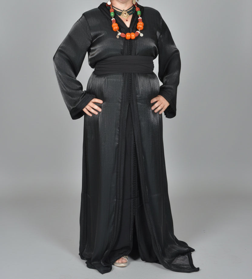 Takchita Organza Noir – Broderie Artisanale