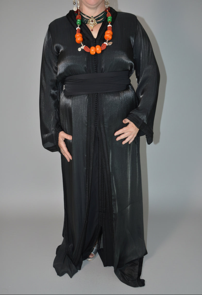 Takchita Organza Noir – Broderie Artisanale