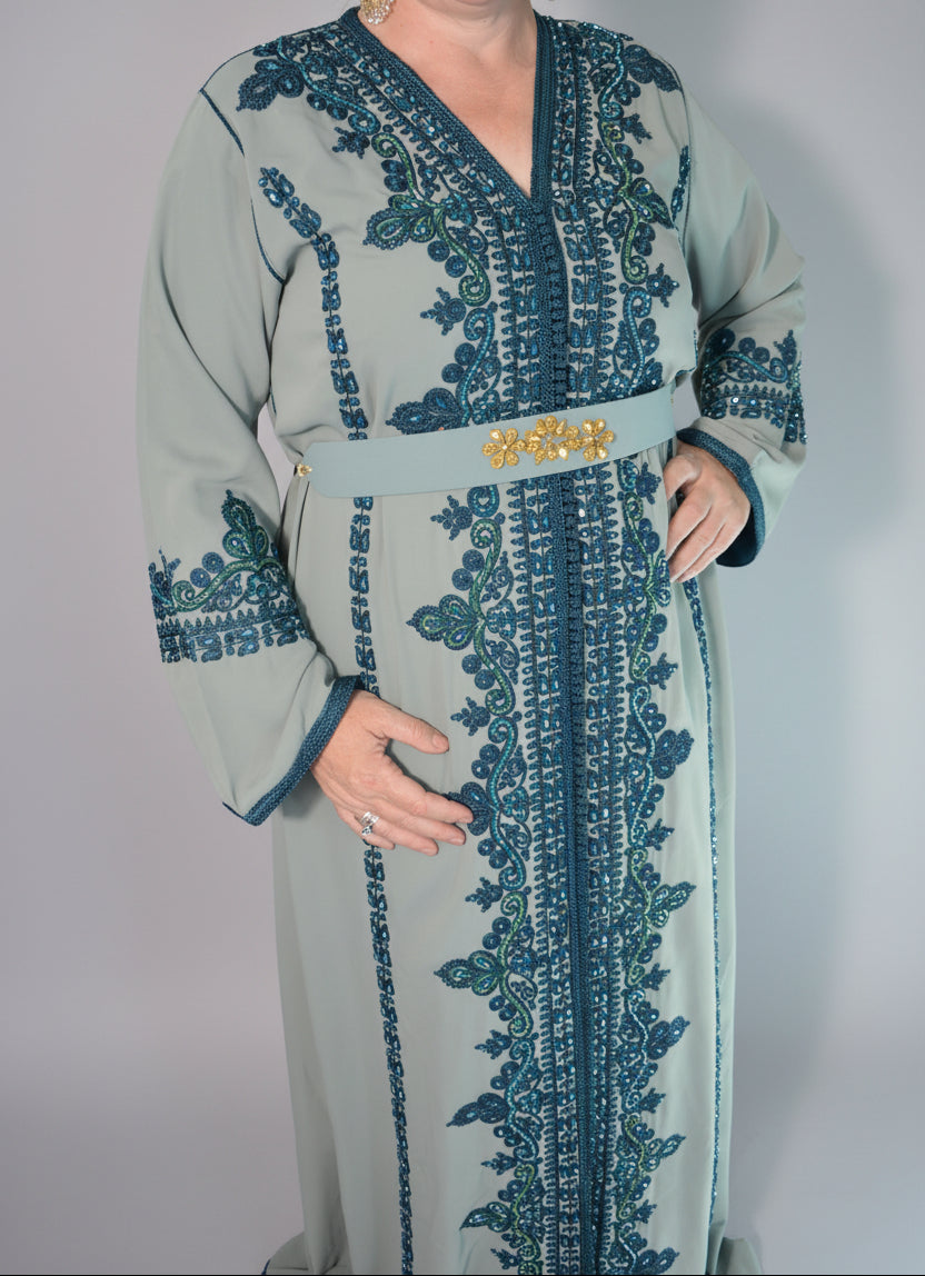 Caftan Vert Foncé Brodé Perlé – Broderie & Perles Artisanales