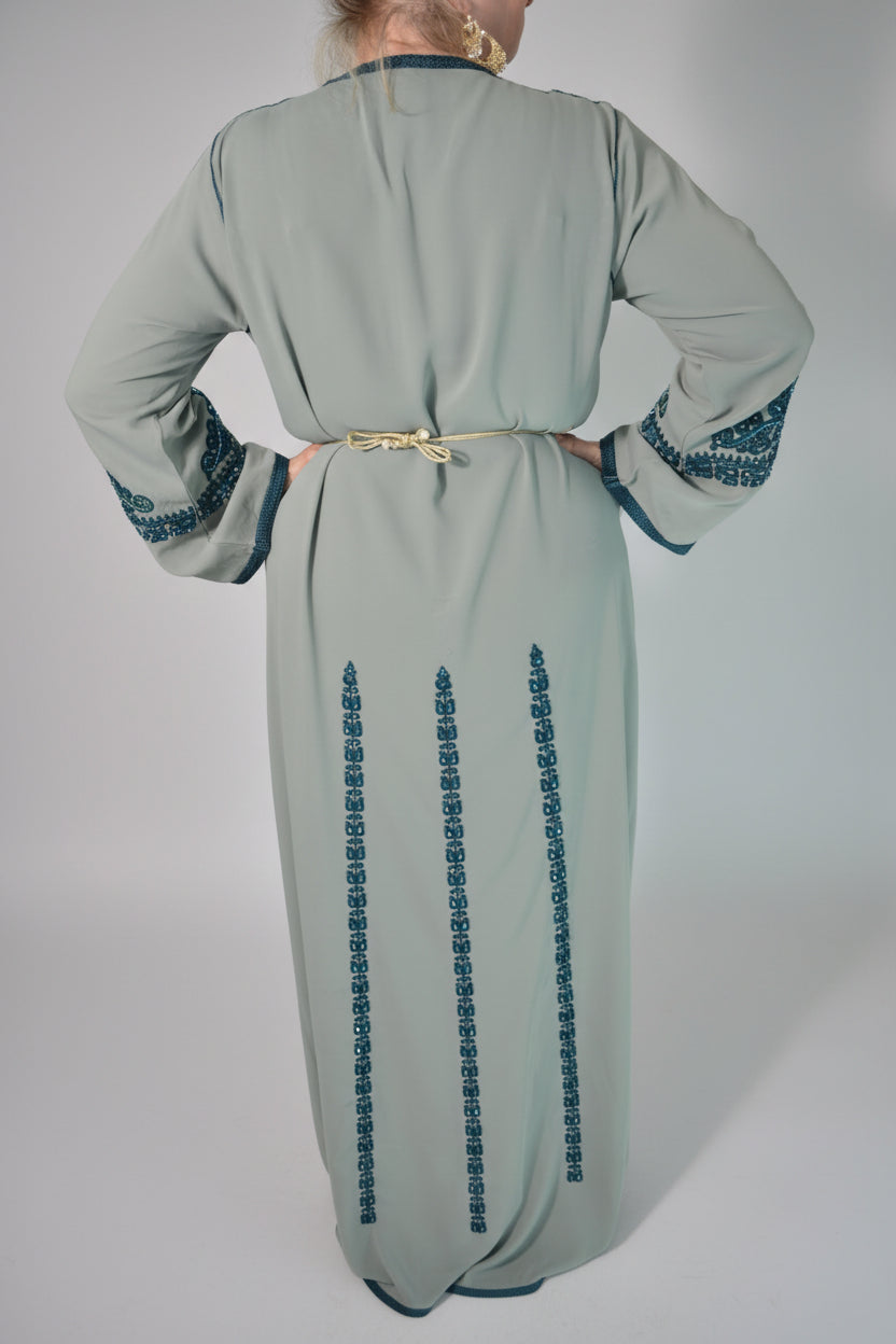 Caftan Vert Foncé Brodé Perlé – Broderie & Perles Artisanales