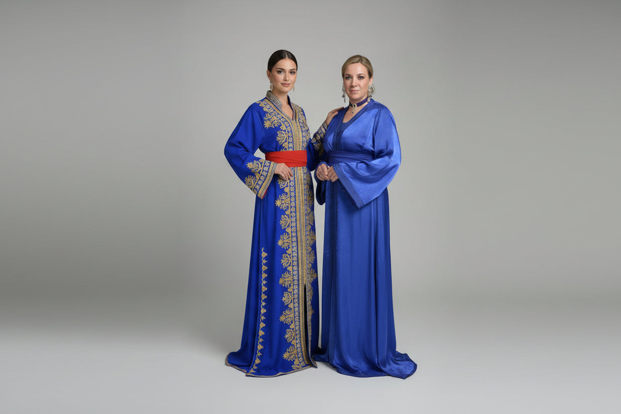 Takchita Organza Bleu – Broderie Artisanale