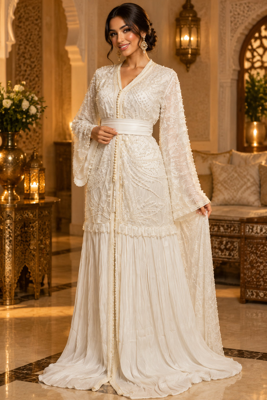 Takchita Blanche Dentella – Perlée