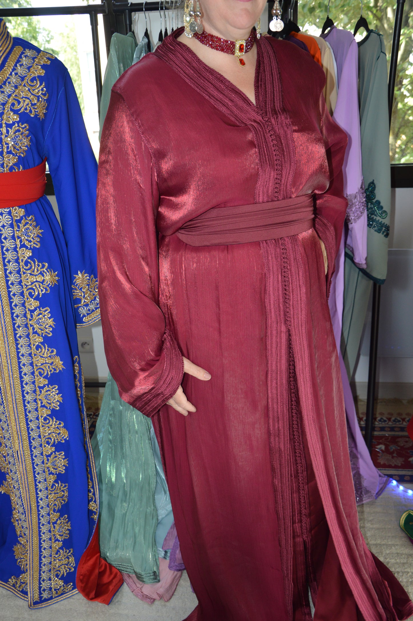 Takchita Organza Bordeaux – Broderie Artisanale