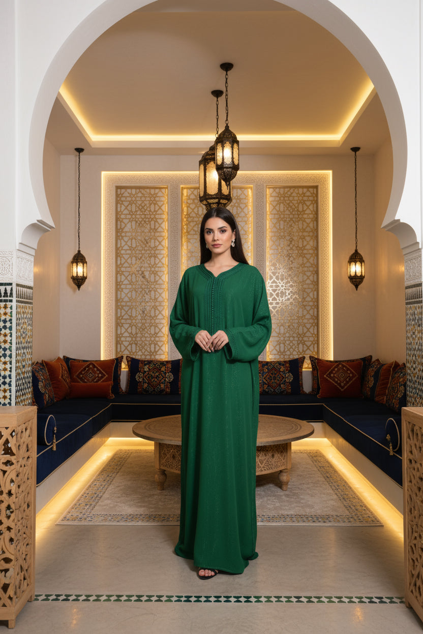 Gandoura Orientale Pailletée – Vert Émeraude