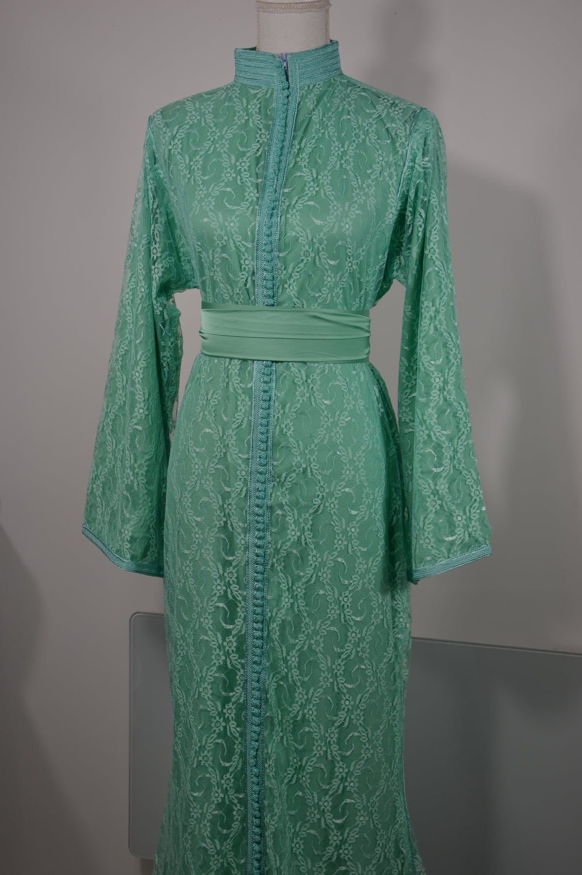 Caftan Sirène Dentelle Vert Menthe