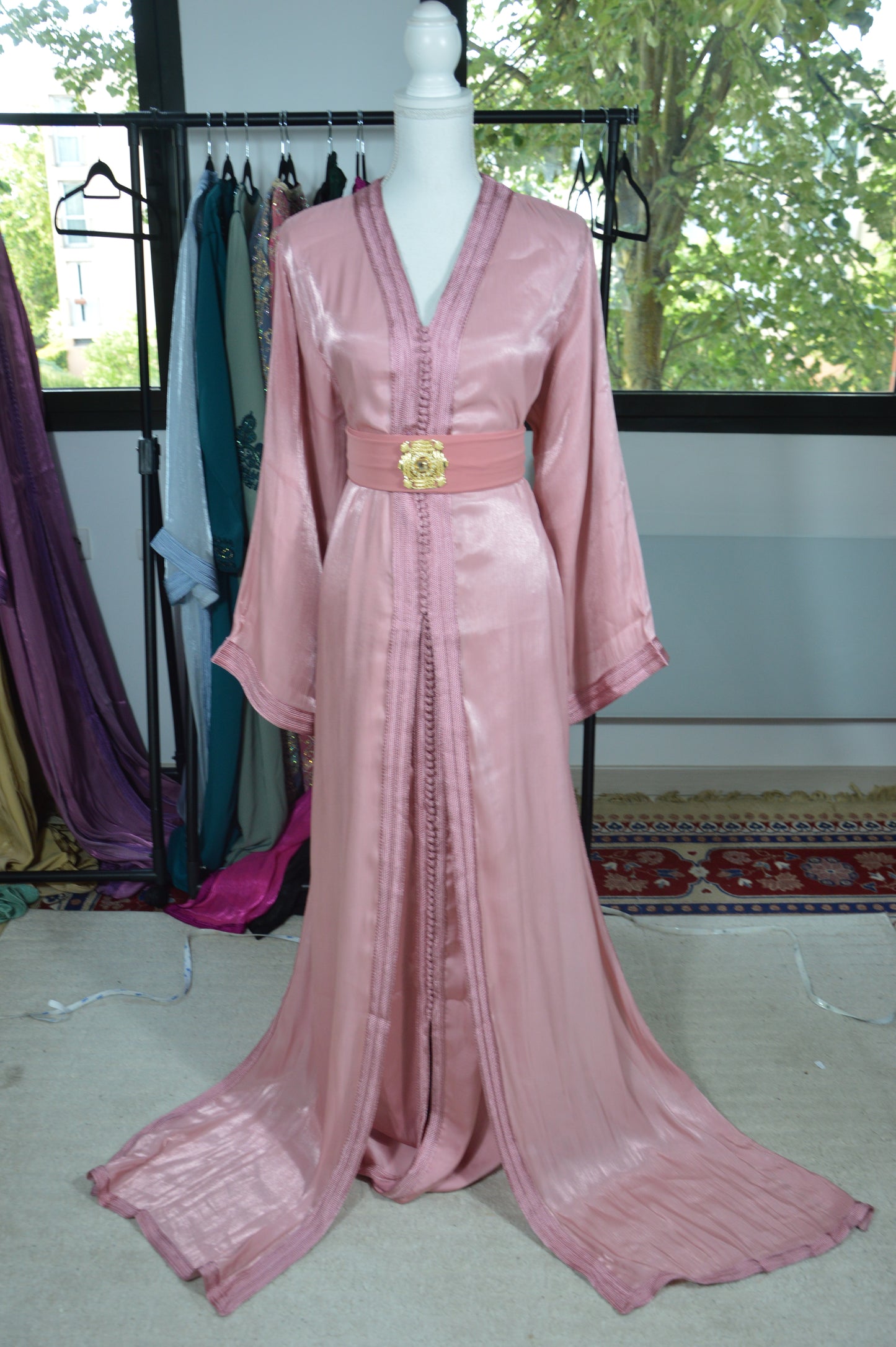 Takchita Organza Rose Saumon – Broderie Artisanale