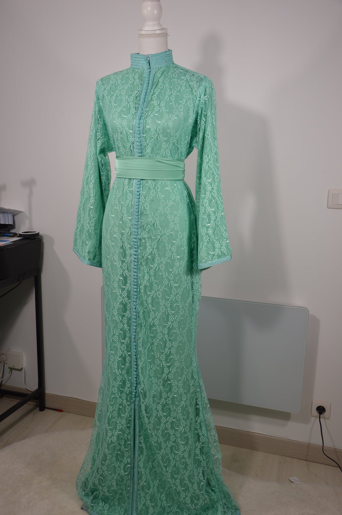 Caftan Sirène Dentelle Vert Menthe