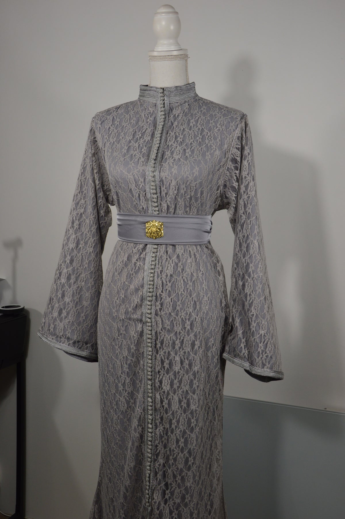 Caftan Sirène Dentelle Gris Argent