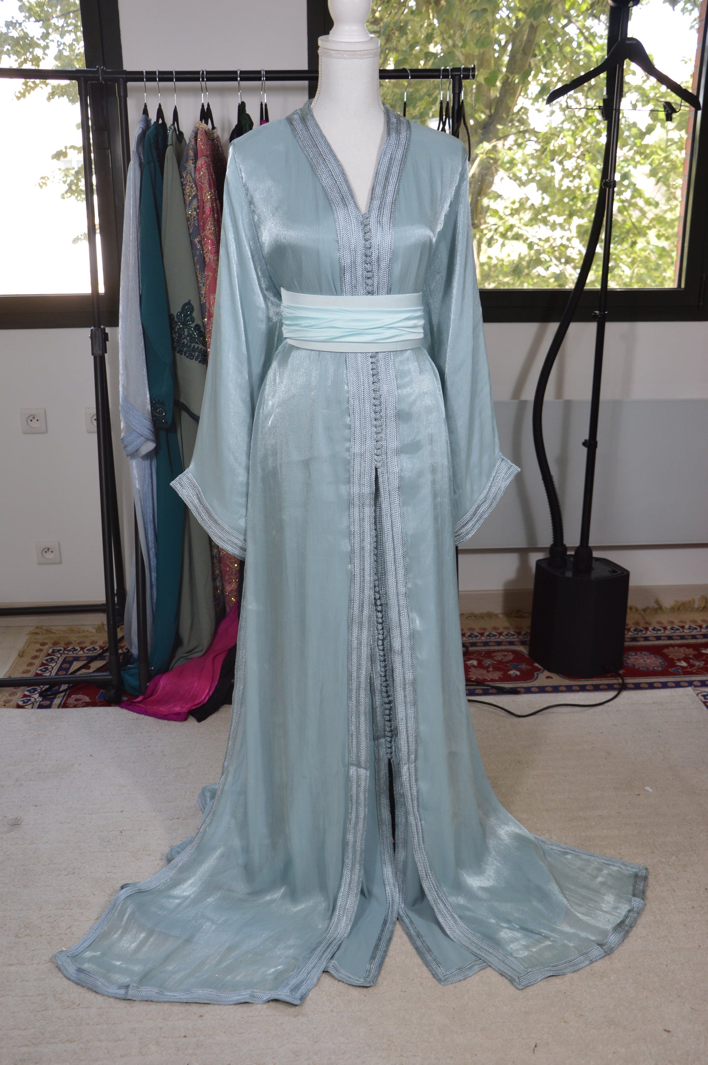 Takchita Organza Bleu Vert Ciel