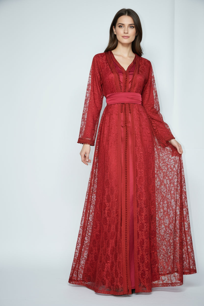 Takchita Bordeaux Prestige en Dentelle – Élégance Royale