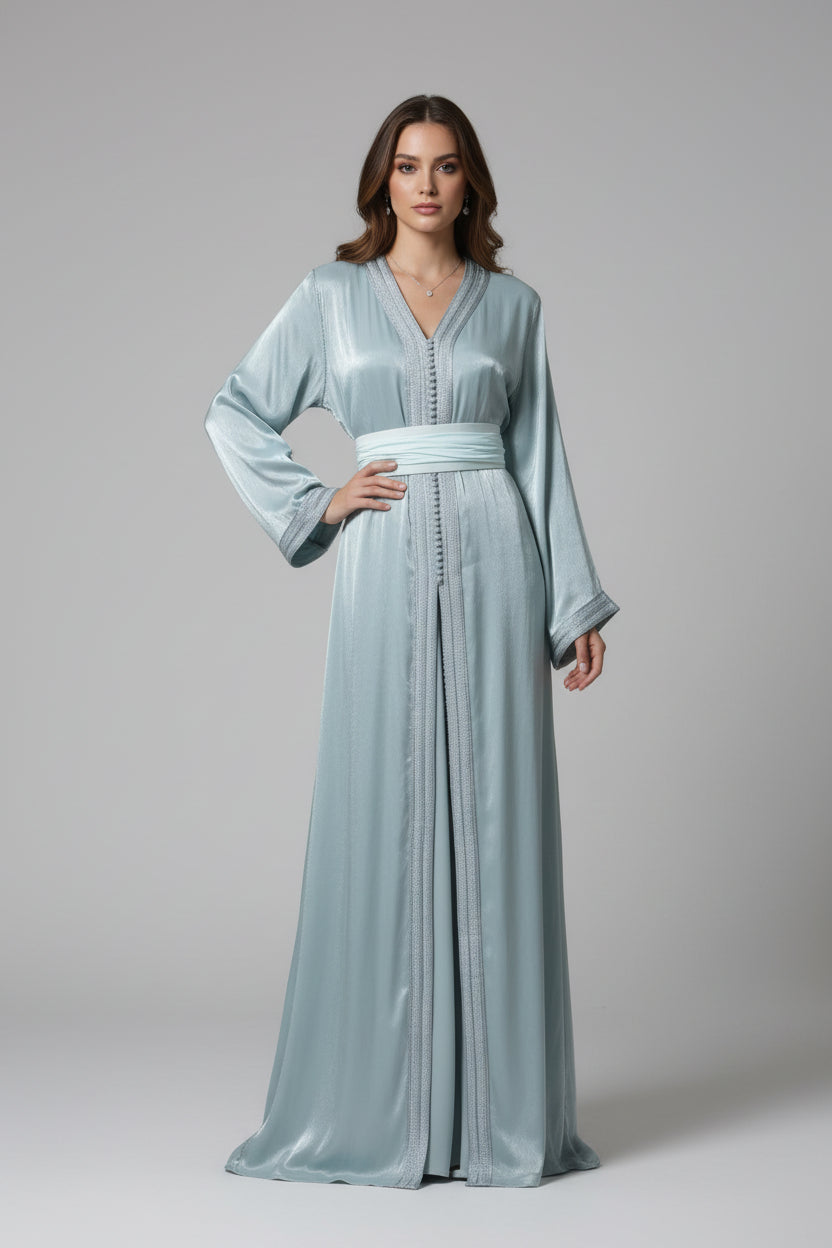 Takchita Organza Bleu Vert Ciel