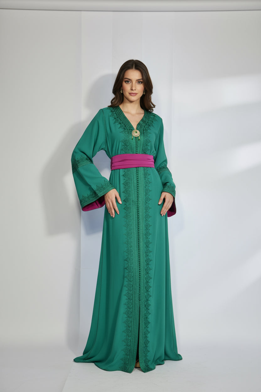 Caftan Vert Émeraude – Élégance Impériale