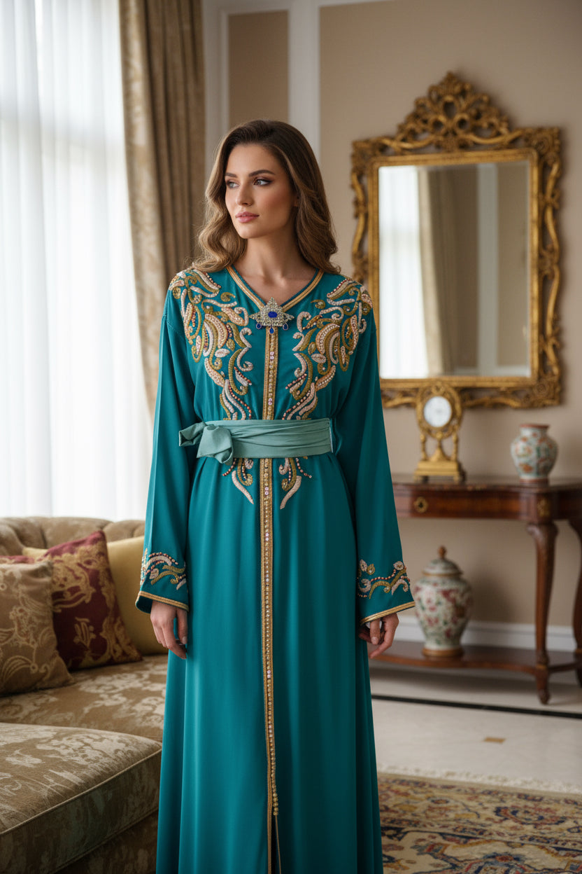 Caftan Turquoise Royal "Rêve Azuré"