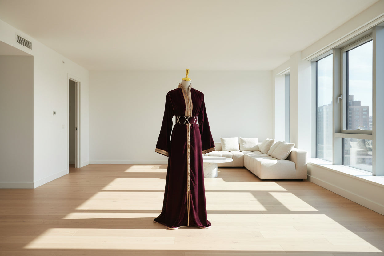 Caftan Col Montant Violet - Velours Prestige