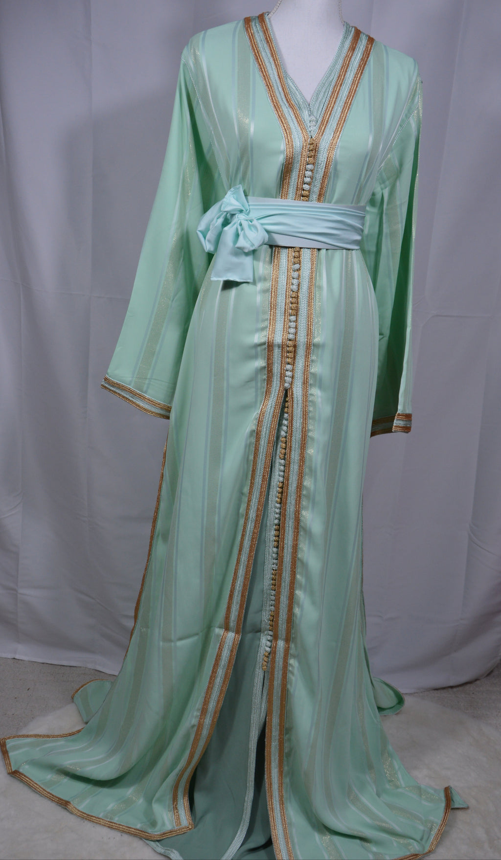 Caftan Jouhara - Vert d’eau & Doré (Takchita)