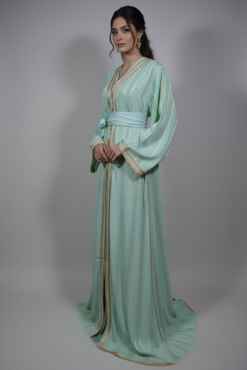 Caftan Jouhara - Vert d’eau & Doré (Takchita)