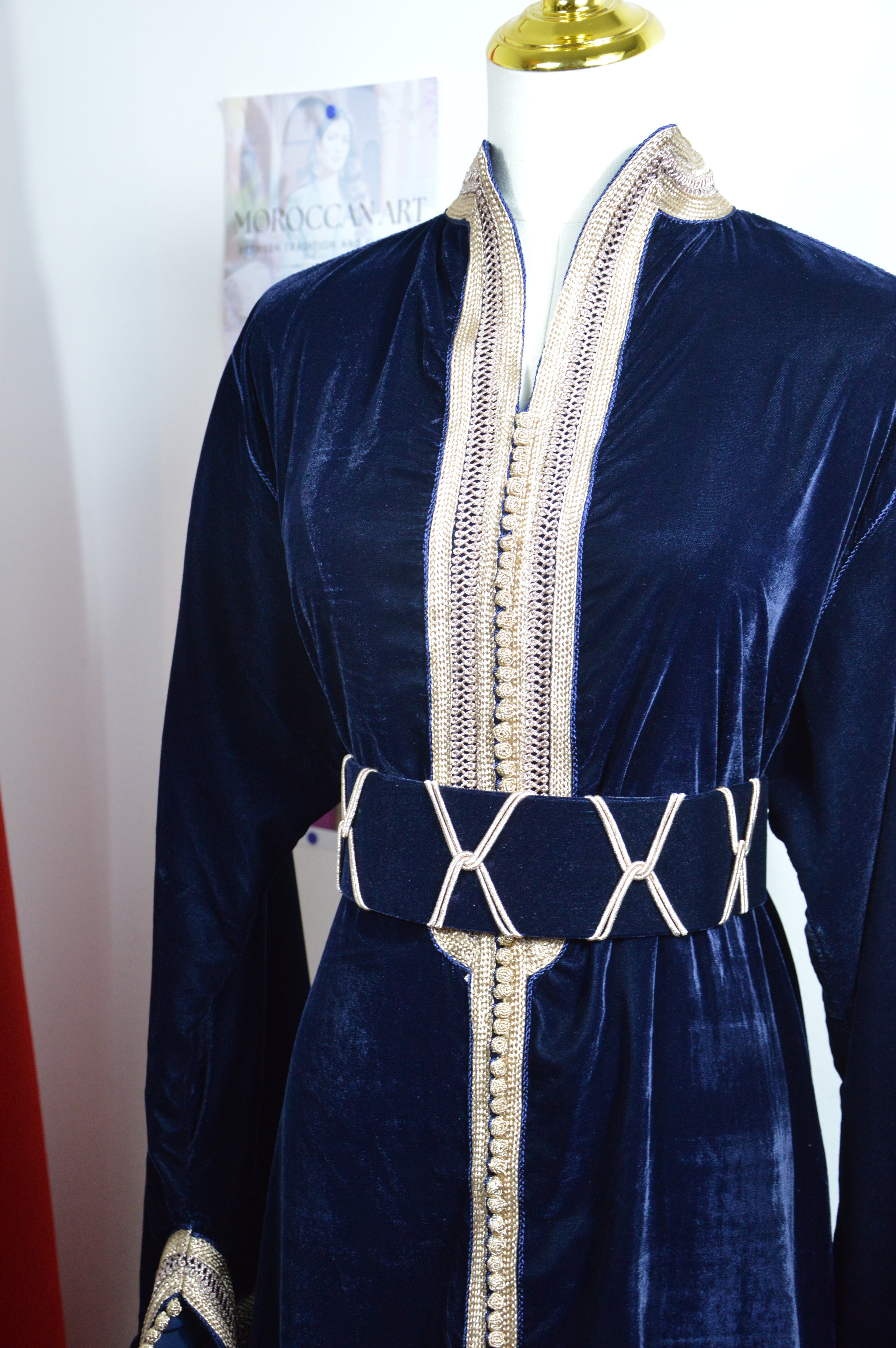 Caftan Col Montant Bleu Nuit - Velours Prestige