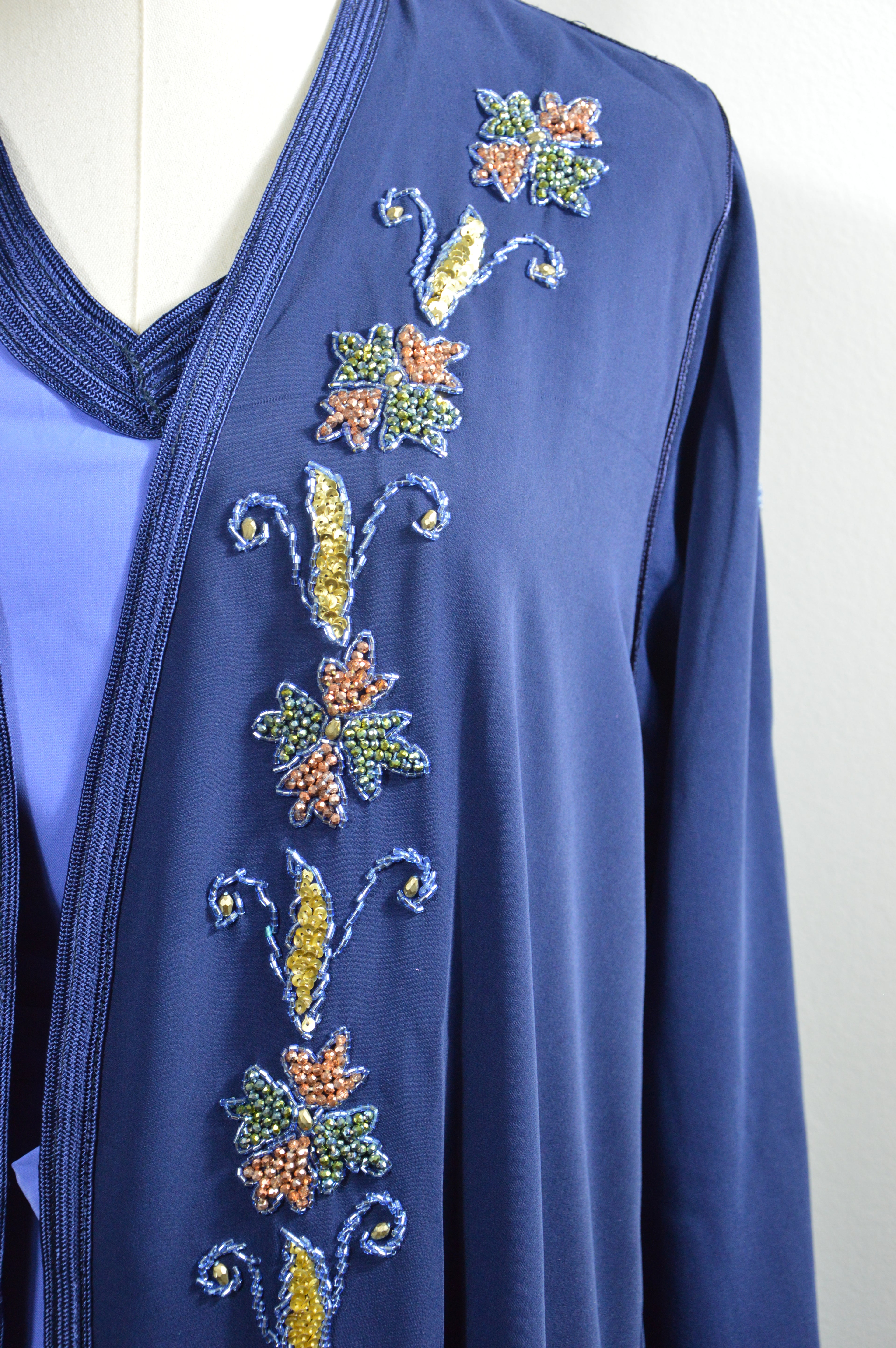 KIMONO CRÊPE PREMIUM 4 PIÈCES BRODÉ PERLÉ - BLEU MARINE