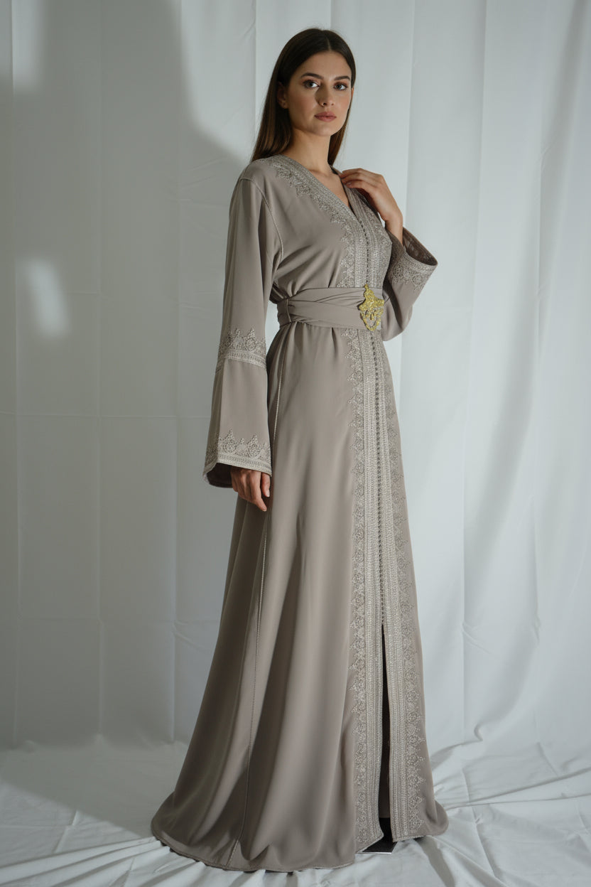 Caftan Gris Élégance Royale