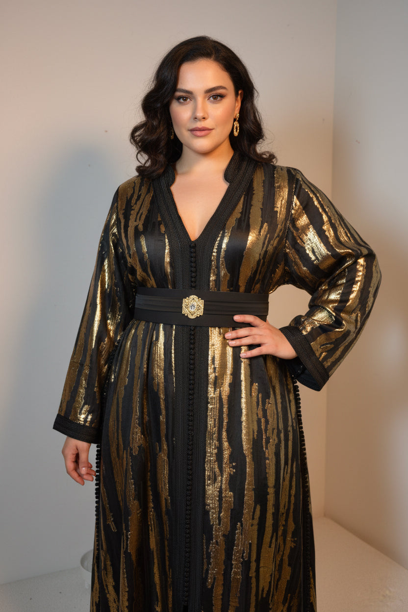 CAFTAN MÉTALLISÉ LUXE – NOIR DORÉ