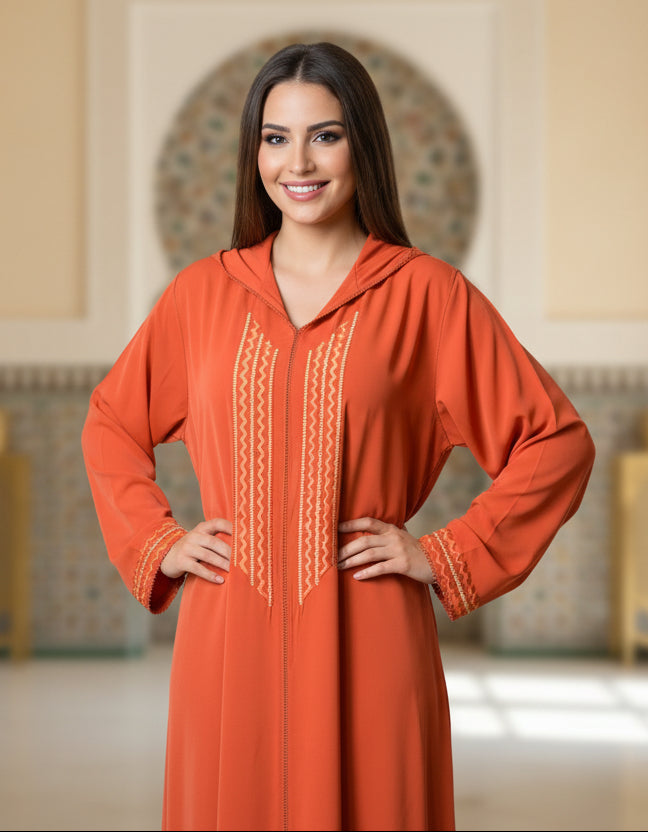 Jellaba Orange - Éclat et Tradition Marocaine