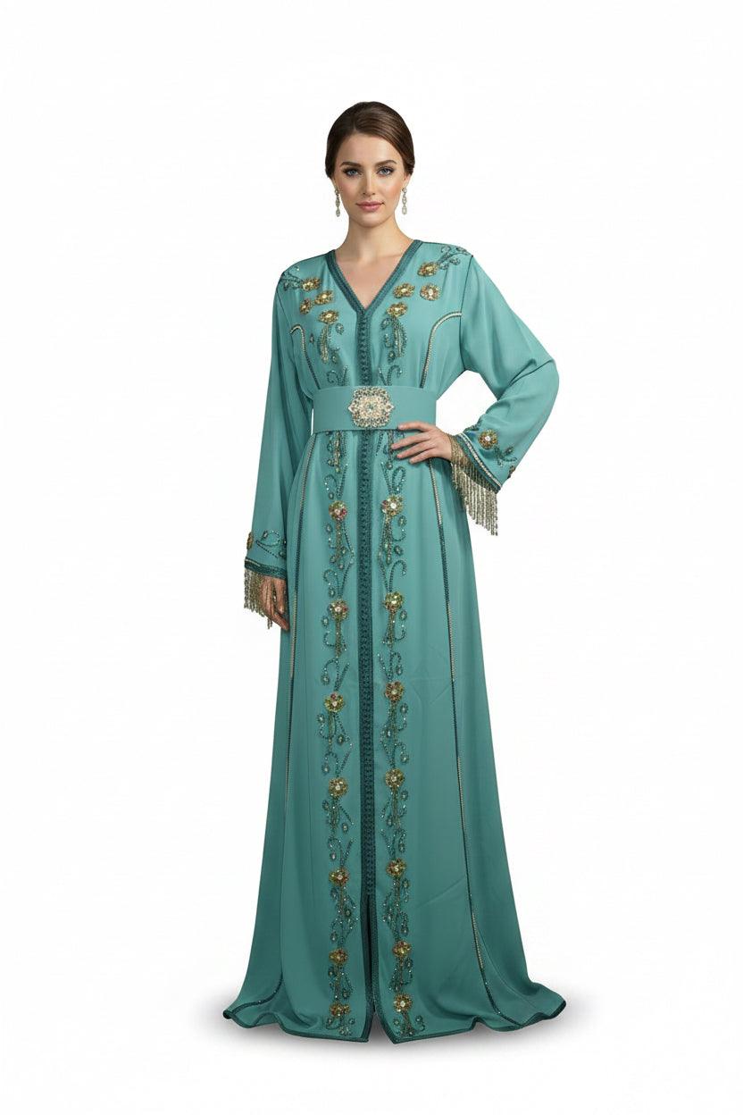 Caftan bleu vert émeraude - vue de face complète