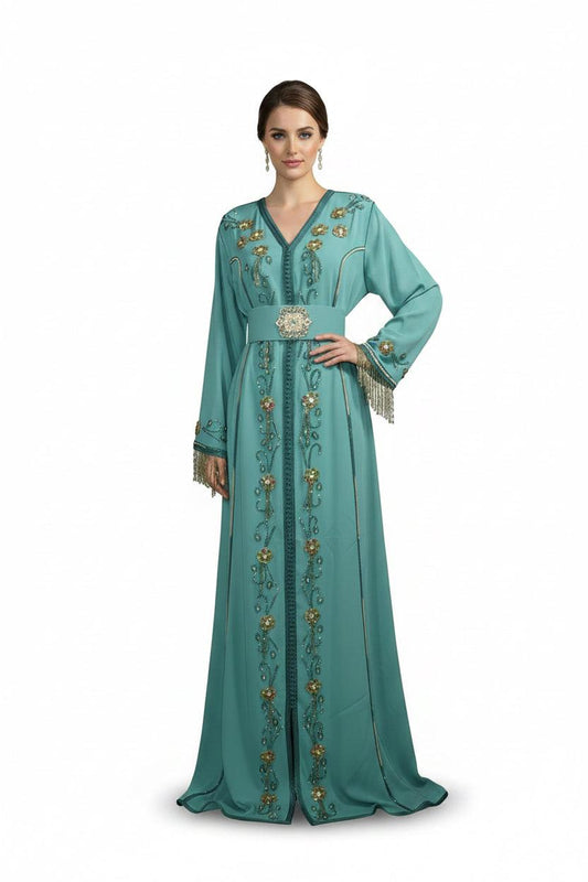 Caftan bleu vert émeraude - vue de face complète