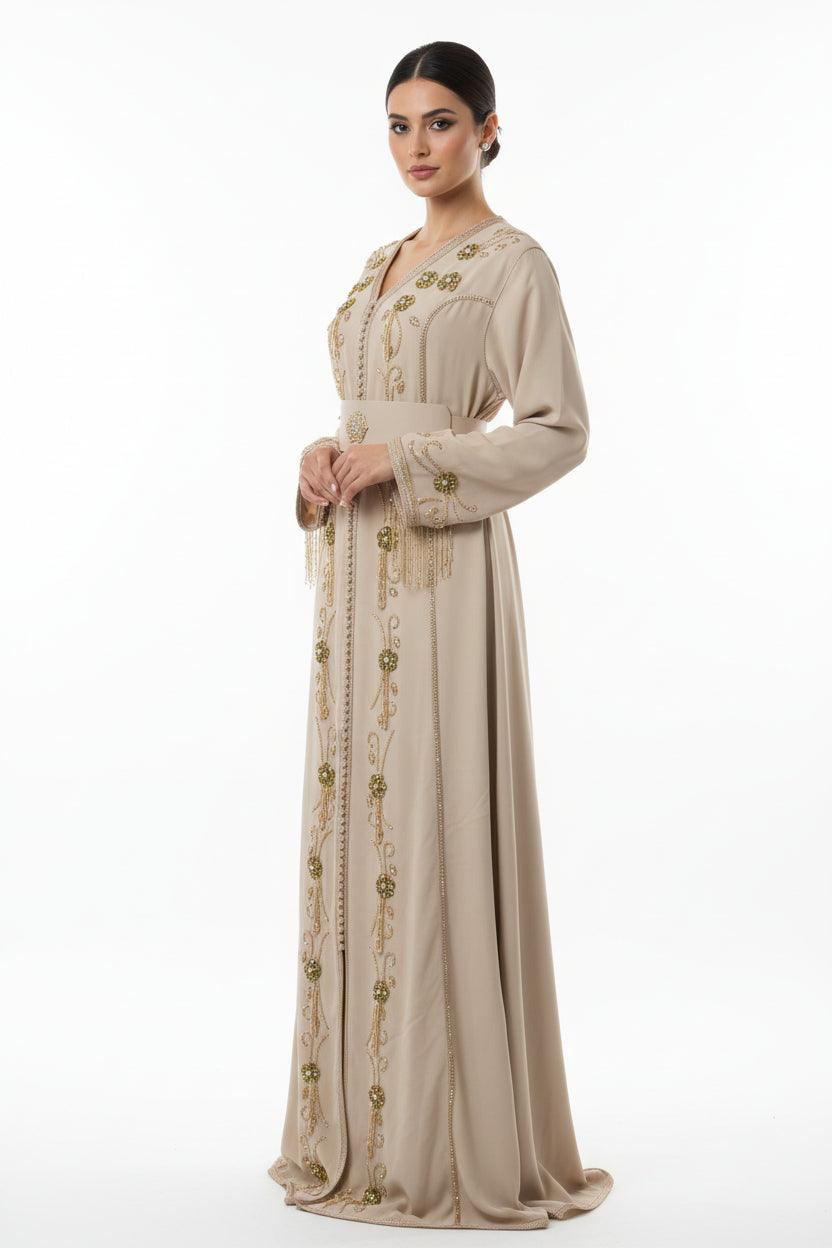 Caftan beige pierre perle - vue de face complète