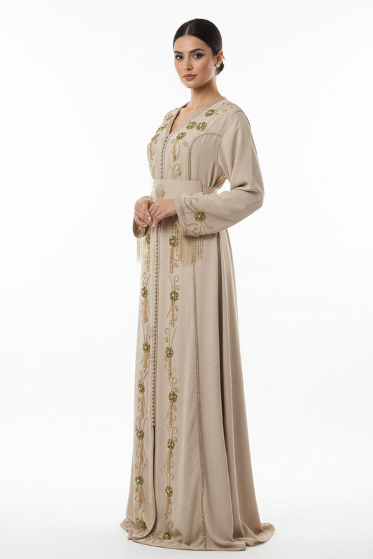 Caftan beige pierre perle - vue de face complète
