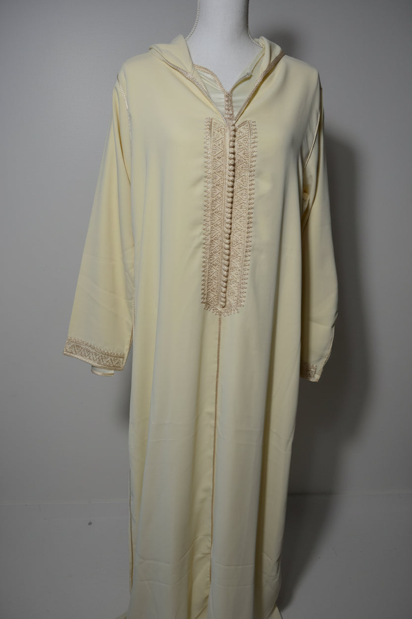 Djellaba Blanc Crème 2 Pièces - Ensemble Marocain de Luxe
