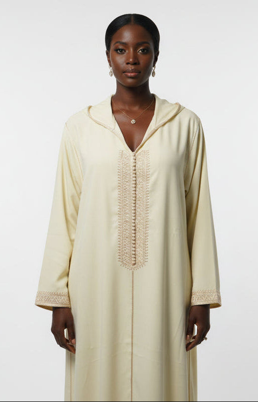 Djellaba Blanc Crème 2 Pièces - Ensemble Marocain de Luxe