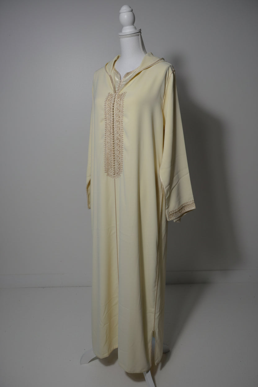 Djellaba Blanc Crème 2 Pièces - Ensemble Marocain de Luxe