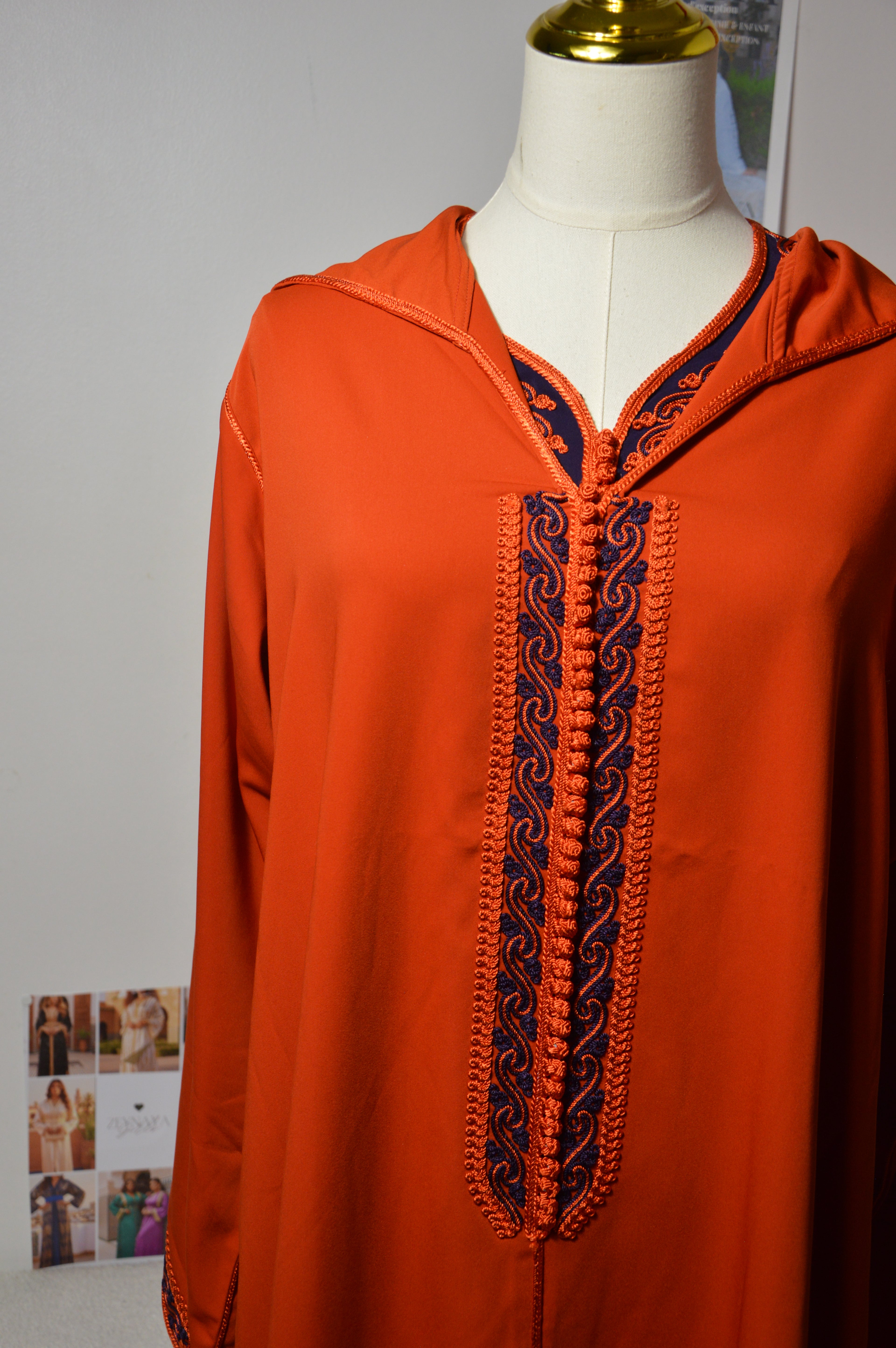 Djellaba Orange Violette 2 Pièces - Ensemble Marocain de Luxe