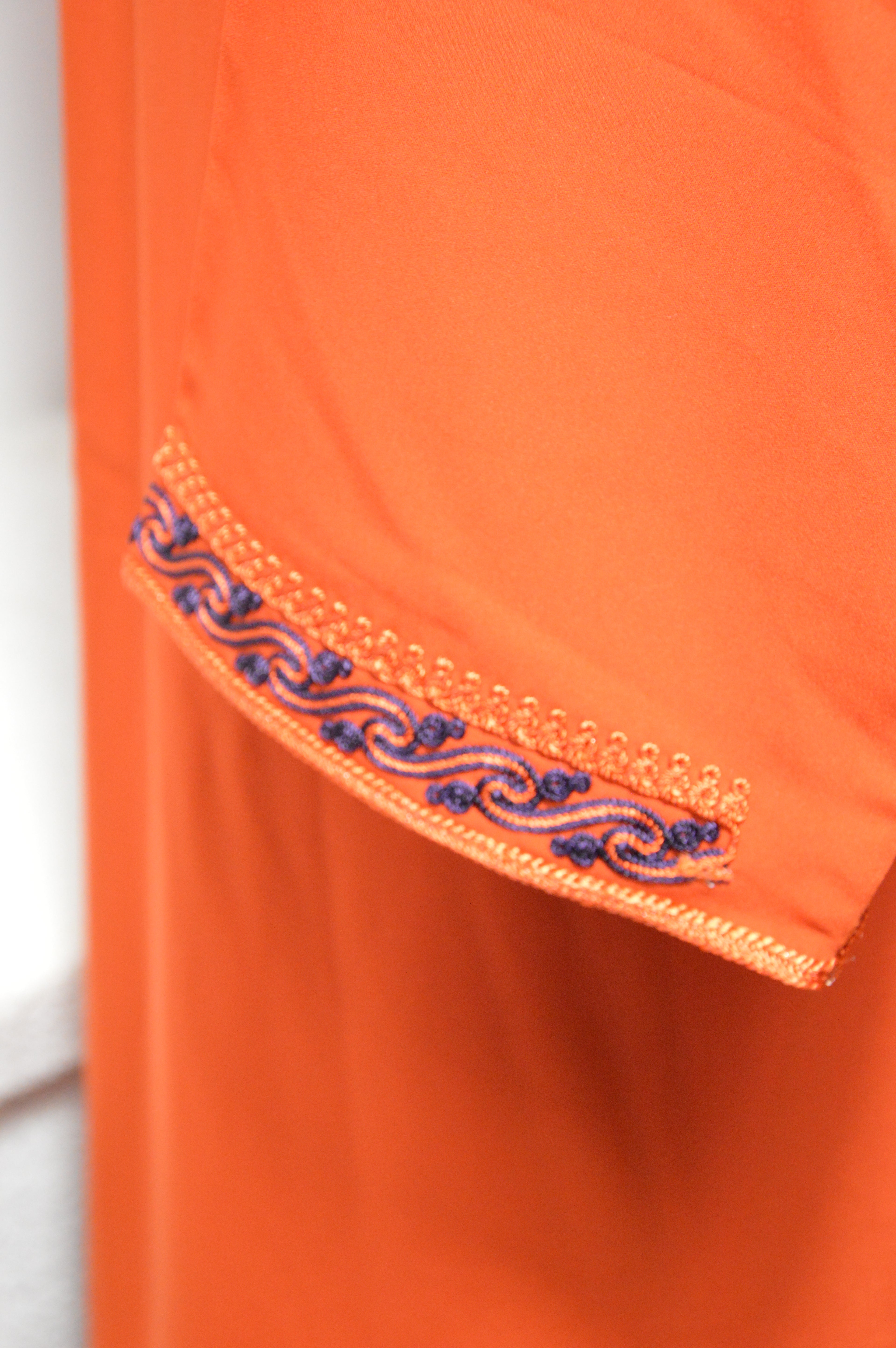 Djellaba Orange Violette 2 Pièces - Ensemble Marocain de Luxe