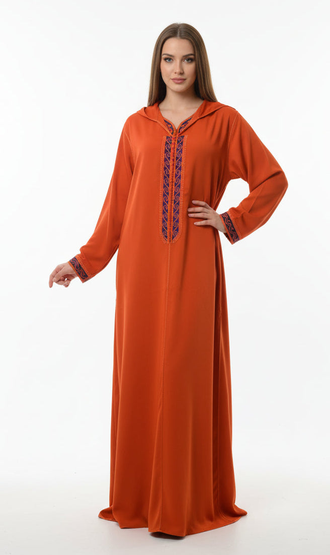 Djellaba Orange Violette 2 Pièces - Ensemble Marocain de Luxe