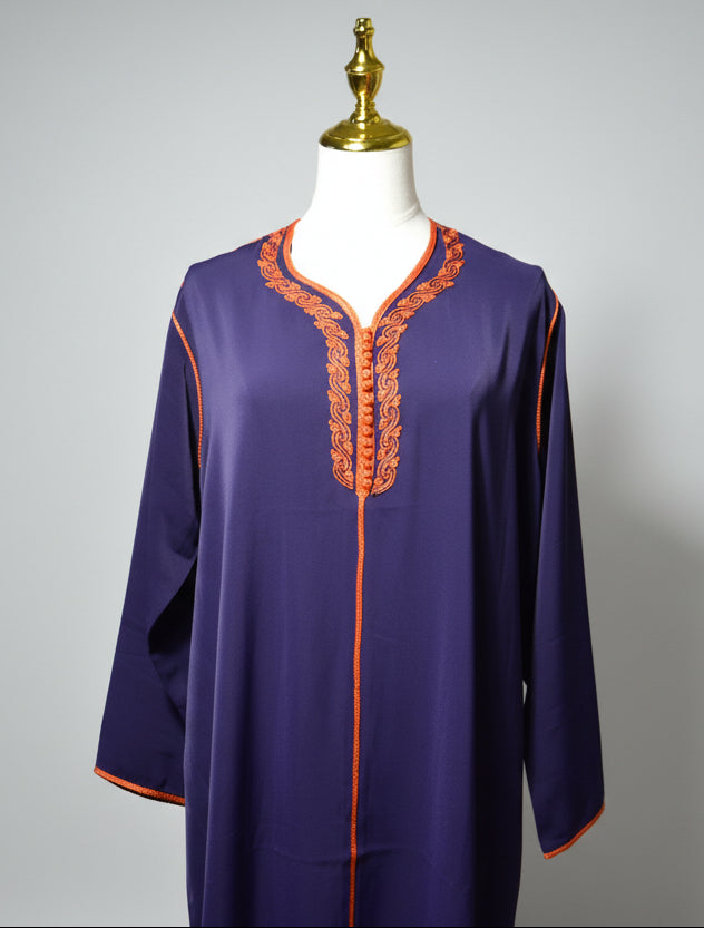 Djellaba Orange Violette 2 Pièces - Ensemble Marocain de Luxe