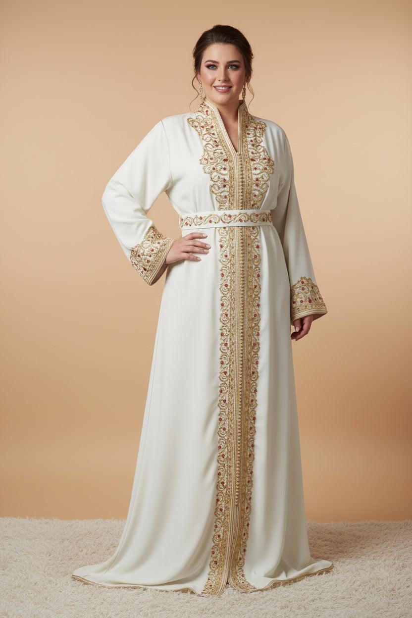 Caftan blanc marocain - vue de face complète
